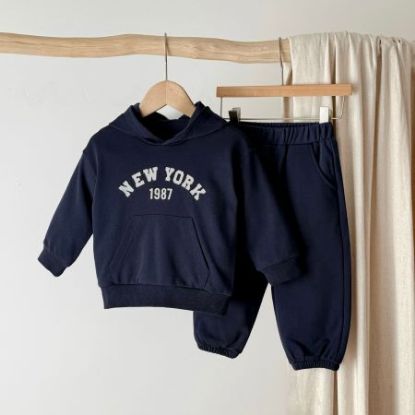 Picture of Boys’ & Girls’ Spring/Autumn Cotton Set – Hooded Hoodie & Printed Pants Two-Piece Sports Casual Outfit