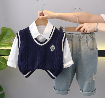 Picture of Boys’ Autumn Outfit Set – Korean College Style 3-Piece Sweater Vest Set
