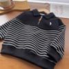 Picture of Children’s Autumn Hoodie – Unisex Zippered Polo Collar Striped Patchwork Long-Sleeve Top