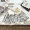 Picture of Children’s Autumn Hoodie – Unisex Zippered Polo Collar Striped Patchwork Long-Sleeve Top