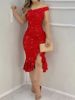 Picture of Women’s Spring/Summer Elegant Dress – One-Shoulder Ruffled Hem Bodycon Style
