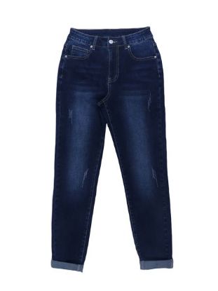 Picture of Women’s Casual Jeans – Tight Fit Washed Blue with Holes, Zipper & Button Closure