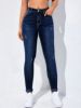 Picture of Women’s Casual Jeans – Tight Fit Washed Blue with Holes, Zipper & Button Closure