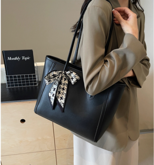 Picture of Women’s Premium Shoulder Bag – Solid Color with Scarf Bow, Large Capacity, Versatile for Work & Commuting