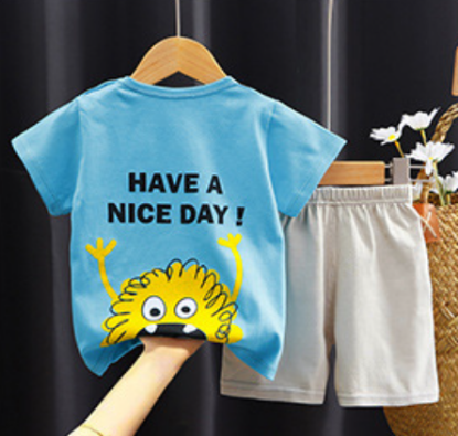Picture of Children’s Pure Cotton Short-Sleeved Shorts Set with Cartoon Pattern