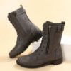 Picture of Women’s Boots – Round Toe Thick Heel Lace-Up Solid Color Low-Cut Martin Boots with Side Zipper