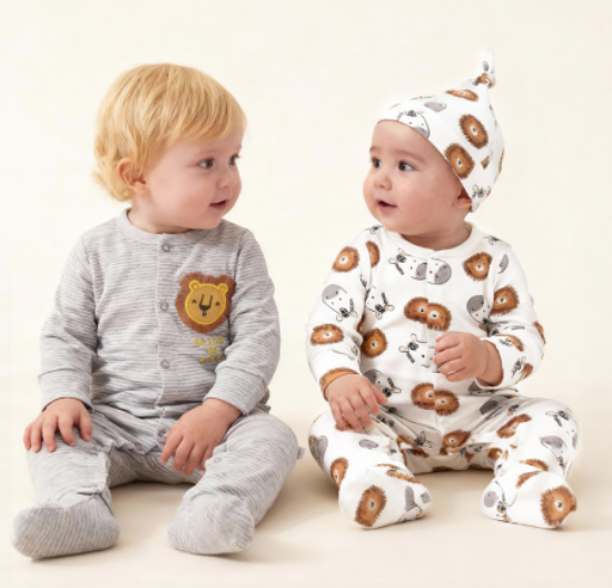 Picture of Newborn Pure Cotton 3-Piece Set – Hat, Jumpsuit & Pajamas Crawling Suit