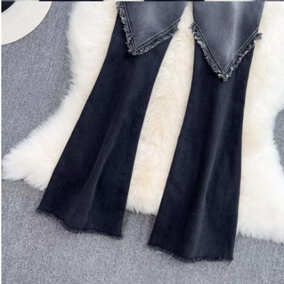 Picture of Women’s Patchwork Color Jeans – Stylish High-Waisted Slim Fit Flared Pants