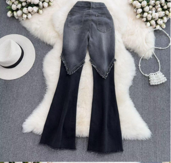Picture of Women’s Patchwork Color Jeans – Stylish High-Waisted Slim Fit Flared Pants