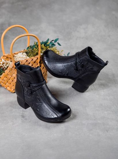 Picture of Women’s Autumn/Winter Cotton Boots – Fleece-Lined Warm Vintage Thick Heel Soft Sole