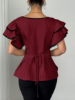 Picture of Women’s Blouse with Double-Layer Ruffle short Sleeves & Waist Tie