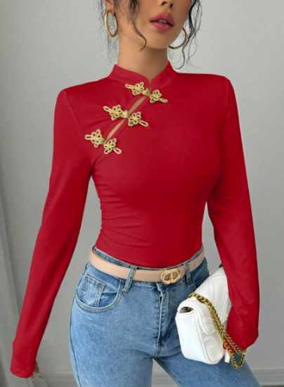 Picture of Women’s Elegant Cheongsam Collar Long Sleeve T-Shirt