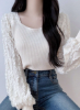 Picture of Women’s Elegant Contrast Lace Lantern Long Sleeve T-Shirt