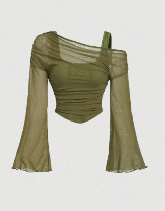 Picture of Women’s Off-Shoulder Mesh Top Trumpet long Sleeves