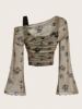 Picture of Women’s Knitted Mesh Top with Patterned Bell long Sleeves