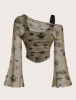 Picture of Women’s Knitted Mesh Top with Patterned Bell long Sleeves