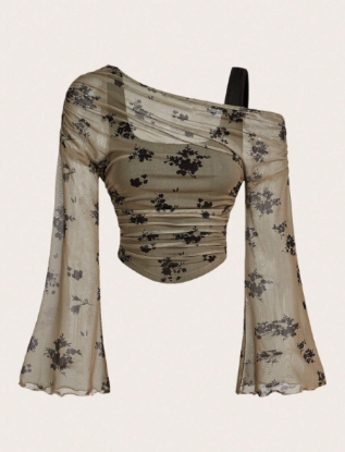 Picture of Women’s Knitted Mesh Top with Patterned Bell long Sleeves