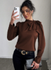 Picture of Women’s Elegant Solid Blouse with Bow Collar & Puff Sleeves