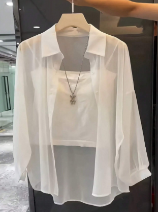 Picture of Women’s Simple Transparent Long Sleeve Shirt with Collar