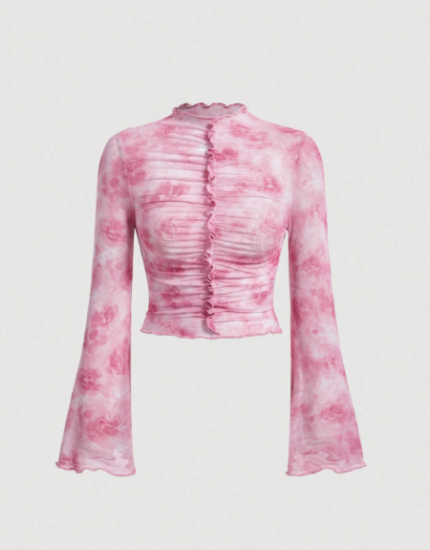 Picture of Women’s Blouse with Bell Sleeves & Floral Pattern