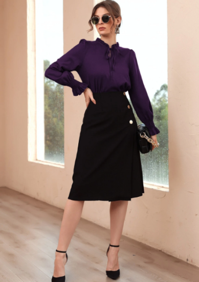 Picture of Women’s Elegant Blouse with Bow Collar & Ruffled Sleeves