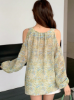 Picture of Women’s Casual Ditsy Floral Vacation Blouse with Off-Shoulder & Long Sleeves