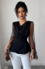 Picture of Women’s Elegant Embroidered Patchwork Blouse with Draped Neckline & Slim Fit