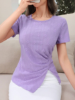 Picture of Women’s Summer Casual T-Shirt with Ditsy Floral & Dark Stripes, Round Neck & Short Sleeves