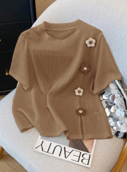 Picture of Women’s Round Neck Short Sleeve T-Shirt with Sweet & Spicy  Floral Design