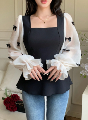 Picture of Women’s Transparent Long Sleeve Blouse & Square Neckline