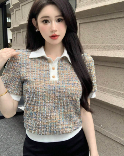 Picture of Women’s Summer Casual Basic T-Shirt with Rolled Sleeves & Contrast Trim – Work & Leisure