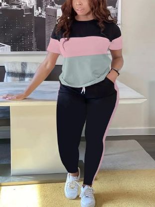 Picture of Fashion Casual Women’s Two‑Piece Set – Round Neck Short‑Sleeved Top with Pants