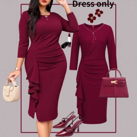 Picture of Ladies’ Elegant Slim Fit Round Neck Long-Sleeved Dress – Perfect for Spring & Autumn