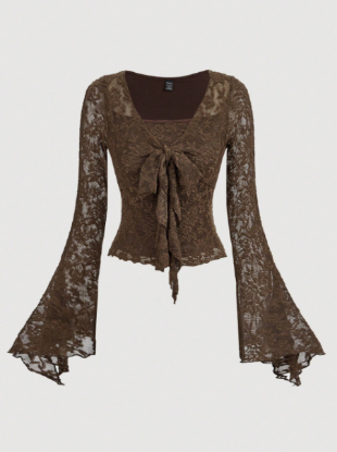 Picture of Women’s Romantic Blouse with Front Tie & Elegant Long Sleeves