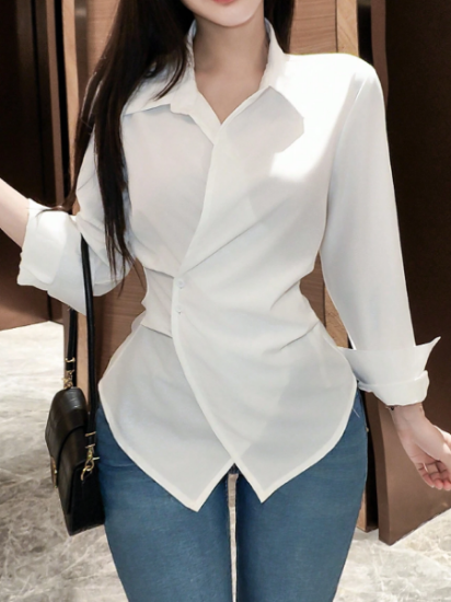 Picture of Women’s Solid Wrap Blouse with Long Sleeves