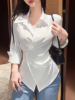 Picture of Women’s Solid Wrap Blouse with Long Sleeves