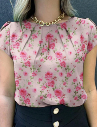 Picture of Women’s Summer Blouse, Round Neck, Floral Pattern– Short Sleeve