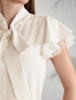 Picture of Women’s Elegant Chiffon Blouse with Solid Bow Collar & Mesh Sleeves