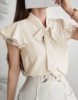 Picture of Women’s Elegant Chiffon Blouse with Solid Bow Collar & Mesh Sleeves