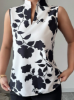 Picture of Women’s Sleeveless Blouse with V-Neck, Silhouette Pattern & Half Button Placket