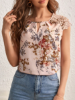 Picture of Women’s Floral Print Blouse with Contrast Guipure Lace & Keyhole Neckline