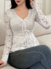 Picture of Women’s V-Neck Lace Fitted Blouse with Ruffles & Long Sleeves – Going Out Top