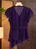 Picture of Women’s Chiffon Blouse with V-Neck, Ruffle Hem, Waist Tie & Long Flared Sleeves