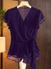 Picture of Women’s Chiffon Blouse with V-Neck, Ruffle Hem, Waist Tie & Long Flared Sleeves