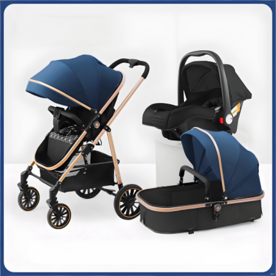Picture of Baby Stroller – Three-in-One, Lightweight, Sit or Lie Down, Four-Wheel, Umbrella Carriage, Double-Sided Folding