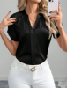 Picture of Women’s Elegant Satin Blouse , V-Neck & Short Ruffle Trim Sleeves