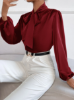 Picture of Women’s Satin-Like Blouse with Bow Collar & Long  Sleeves