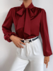 Picture of Women’s Satin-Like Blouse with Bow Collar & Long  Sleeves