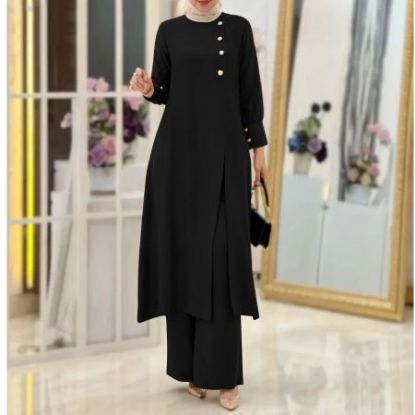 Picture of Women’s Two‑Piece Set – Elegant Solid Color Irregular Long Shirt Top with Wide‑Leg Pants