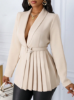 Picture of Women’s Elegant Blazer with Shawl Collar, Slim Waist, Button Details & Pleated Design, Long Sleeves